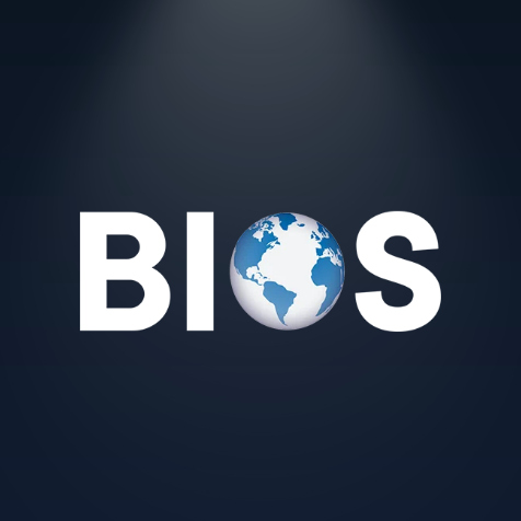 Logo de BIOS Mining & Infrastructure sobre fondo azul marino