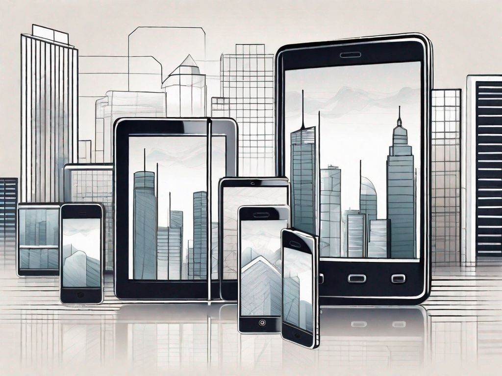 Various mobile devices displaying different types of corporate applications
