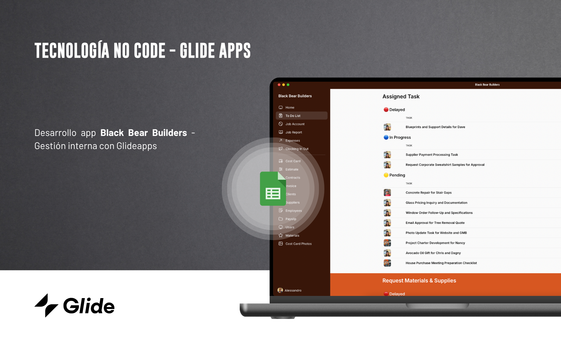 Desarrollo app Constructora Black Bear Builders con Glideapps