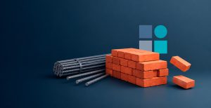 Materiales de construcción apilados con piezas que se alejan, representando pérdidas en el control de materiales en obra